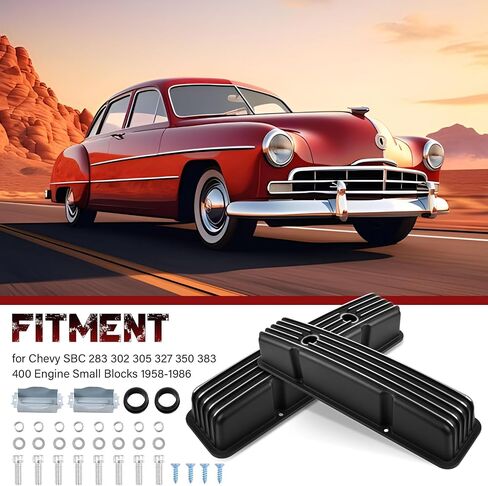 أغطية صمام طويل القامة من الألومنيوم لـ Chevy SBC 1958-1986 283 302 305 327 350 383 400 محرك بلوك صغير أغطية صمام مطلية باللون الأسود in Saudi Arabia