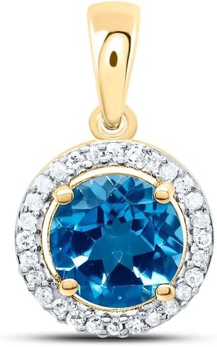 المجوهرات بواسطة Lux 10kt أصفر أو أبيض الذهب 1/12 CTW Natural Diamond 6mm مستديرة الأزرق Topaz قلادة اصطناعية in Saudi Arabia