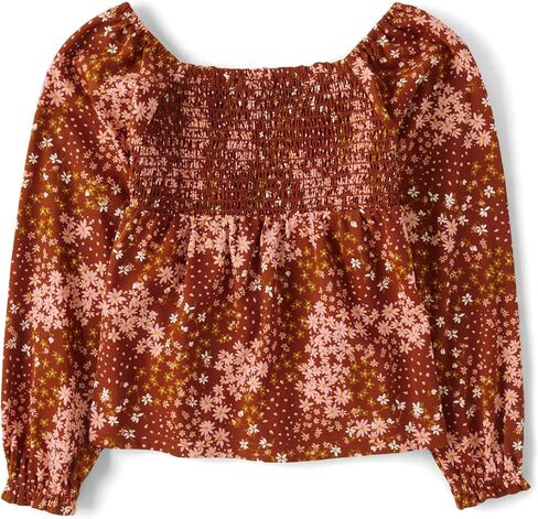 بلوزة بيبلوم بأكمام طويلة للفتيات من The Children's Place، زهور سوداء in Kuwait