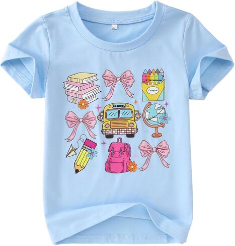 Kekemi Toddler Girl اليوم الأول من القمصان المدرسية روضة الأطفال القوس قميص العودة إلى ملابس المدرسة لطيف مرحلة ما قبل المدرسة المحملات 3-8Y in Kuwait