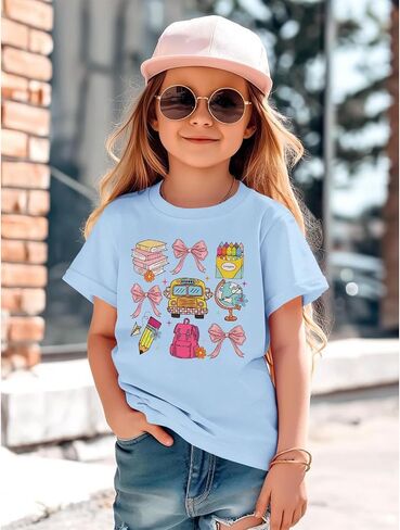 Kekemi Toddler Girl اليوم الأول من القمصان المدرسية روضة الأطفال القوس قميص العودة إلى ملابس المدرسة لطيف مرحلة ما قبل المدرسة المحملات 3-8Y in Kuwait