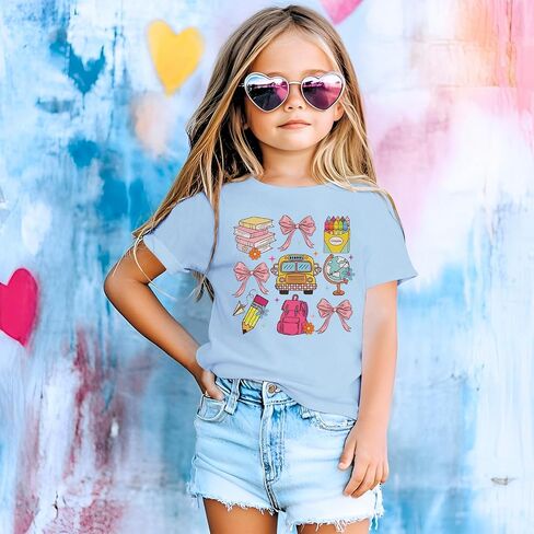 Kekemi Toddler Girl اليوم الأول من القمصان المدرسية روضة الأطفال القوس قميص العودة إلى ملابس المدرسة لطيف مرحلة ما قبل المدرسة المحملات 3-8Y in Kuwait
