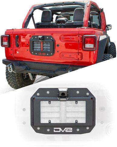 حذف إطارات احتياطي مع مجموعة الكاميرا لعام 2018-2024 Jeep Wrangler JL | ينقل لوحة الترخيص | يحمي كاميرا النسخ الاحتياطي | يحل محل تجميع الإطارات الافراج | DV8 Offroad in Kuwait