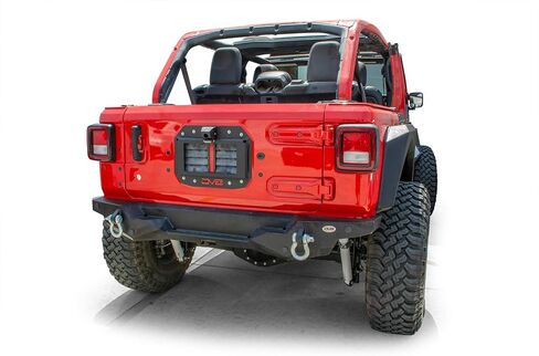 حذف إطارات احتياطي مع مجموعة الكاميرا لعام 2018-2024 Jeep Wrangler JL | ينقل لوحة الترخيص | يحمي كاميرا النسخ الاحتياطي | يحل محل تجميع الإطارات الافراج | DV8 Offroad in Kuwait