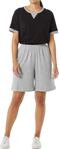 شورت AmeriMark للسيدات - شورت برمودا رياضي بخصر مطاطي بالكامل - شورت جولف للسيدات مصنوع من القطن بنسبة 100% مع جيوب باللون الكحلي 4X in Kuwait