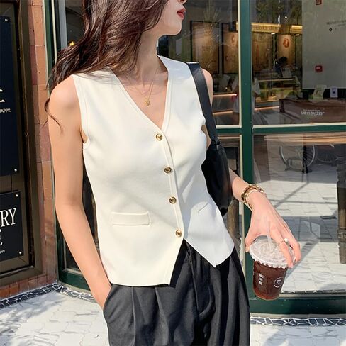 Sweater Vest for Women V Neck Button Front Knit Tank Top Waistcoat Minimalist Style 2025 Spring/Summer Fashion Trends in Kuwait