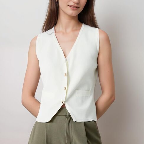 Sweater Vest for Women V Neck Button Front Knit Tank Top Waistcoat Minimalist Style 2025 Spring/Summer Fashion Trends in Kuwait