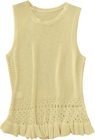 SOLY HUX Women's Plus Size Crochet Tank Tops Sleeveless Crew Neck Ruffle Summer Boho Knit Sweater Vest in Saudi Arabia