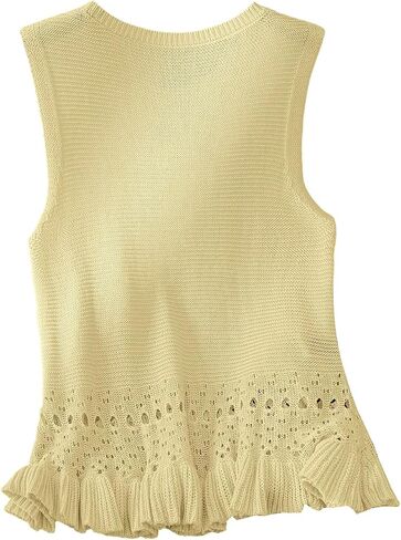 SOLY HUX Women's Plus Size Crochet Tank Tops Sleeveless Crew Neck Ruffle Summer Boho Knit Sweater Vest in Saudi Arabia