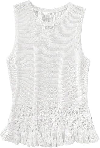 SOLY HUX Women's Plus Size Crochet Tank Tops Sleeveless Crew Neck Ruffle Summer Boho Knit Sweater Vest in Saudi Arabia