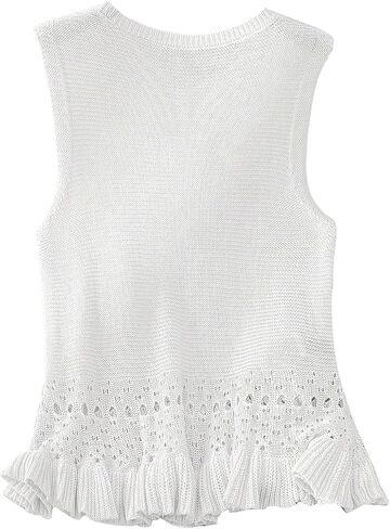 SOLY HUX Women's Plus Size Crochet Tank Tops Sleeveless Crew Neck Ruffle Summer Boho Knit Sweater Vest in Saudi Arabia