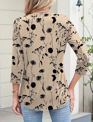 Rapbin Women's Tops V Neck 3/4 Sleeve Button Down Business Casual Blouses Summer Tees Shirts in Kuwait