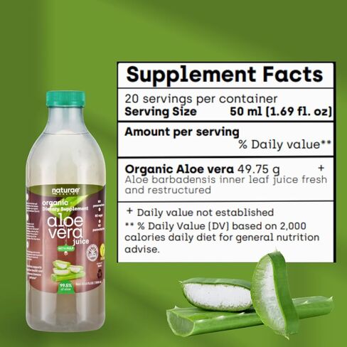 Naturae Healthy- Organic Aloe Vera Juice with Pulp – Cold-Processed from Fresh Leaves – Pure, Natural & Vegan- 33.8 fl oz in Saudi Arabia