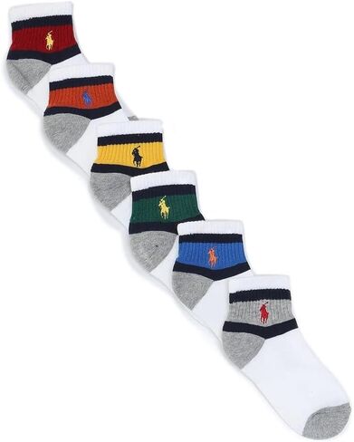 Polo Ralph Lauren Boys Vintage Quater Sock 6 Pack (W (B62495BPK)/G ، 8-9.5) in Saudi Arabia