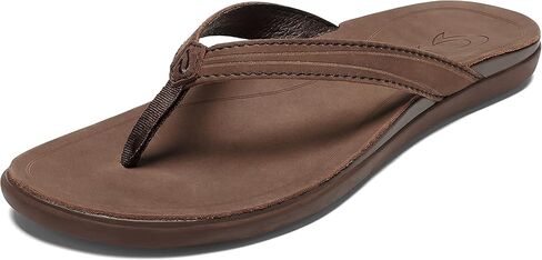 OLUKAI 'Aukai Women's Beach Sandals, Soft Leather Flip-Flop Slides with Non Marking Outsoles, Lightweight & All-Day Comfort, Copper/Dk Java, 11 in Kuwait