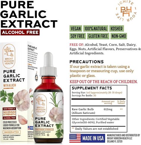 Pure Garlic Extract – Allicin Supplement – Immune Support. Alcohol-Free Formula, Vegan, Raw, Superfood – Liquid Garlic Oil Drops - 1 fl.oz in Saudi Arabia