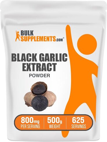 BulkSupplements.com Black Garlic Extract Powder - Aged Garlic Extract, Herbal Supplement - Vegan & Gluten Free, 800mg per Serving, 500g (1.1 lbs) (Pack of 1) in Saudi Arabia