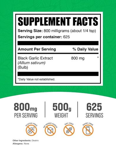 BulkSupplements.com Black Garlic Extract Powder - Aged Garlic Extract, Herbal Supplement - Vegan & Gluten Free, 800mg per Serving, 500g (1.1 lbs) (Pack of 1) in Saudi Arabia