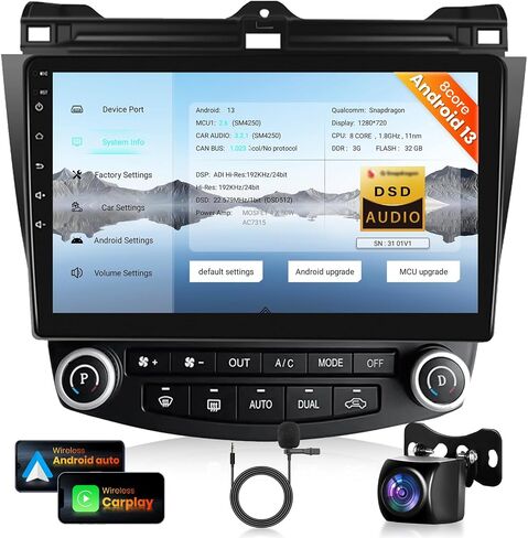 راديو Podofo 8 Core 8G+128G لسيارة Honda Accord 7th 2003 2004 2005 2006 2007 ستيريو سيارة مع CarPlay لاسلكي/Android Auto/WiFi 4G/10.1 بوصة 1280*720 IPS شاشة لمس/DSP/32EQ/بلوتوث/GPS/AM FM/كاميرا in Saudi Arabia