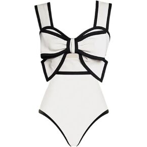FLAXMAKER Black and White Swimsuit Bow-tie Decor One Piece Bathing Suit in Saudi Arabia