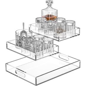 Acrylic Serving Tray Set of 2-16x12 & 16x11.4 Inch Clear Luxury Trays for Kitchen, Dining, Bathroom Organizer - Non-Slip, Scratch-Resistant, Spill-Proof Design - Ideal Gift for Housewarming, Parties in Kuwait