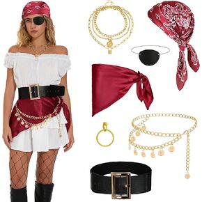 Women Pirate Accessories Costume Head Scarf Waist Belt 7pcs Halloween Pirate Set in Saudi Arabia
