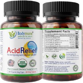 AcidRelief Acid Tamer | Promotes Stomach Comfort & Digestive Wellness* | Organic Herbal Blend for Gut Health* | 60 Capsules | Made in USA, USDA Organic, Vegan, Non-GMO, Gluten-Free in Kuwait