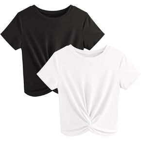 JINKESI Women's 2 Pack T-Shirts Summer Crop Tops Causal Crew Neck Short Sleeve Twist Front Tee T-Shirt in Kuwait