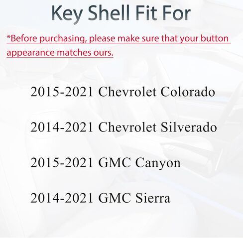 استبدال حالة مفتاح FOB SHELL لـ Chevy Silverado Colorado GMC Sierra Canyon 2014-2021 الإدخال غير المفتاح التحكم عن بُعد 4 زر الزر الغطاء الخارجي مع سلسلة المفاتيح M3N-32337100 (مجموعة من 2) in Kuwait