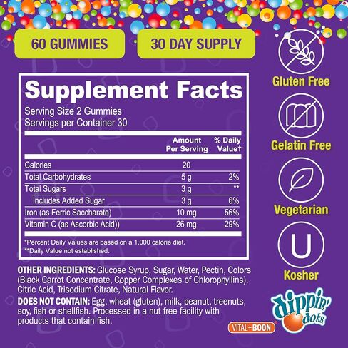 الحديد مع فيتامين C & B12 Gummies (60 عدد) حيوية لتشكيل خلايا الدم الحمراء | علكة العنب العنب الحقيقي البكتين فاكهة مضغ المكملات الغذائية | نباتي ، غير محلي ، خالي من الغلوتين وخالية من الجيلاتين in Saudi Arabia