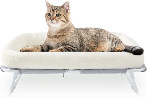 Sunhoo Elevated Cat Bed Foldable Raised Hammock for Small Dog Off Floor Indoor Puppy Kitten Cot Free Standing High Chair for Kitty Pet Outdoor with Metal Frame Washable Cover 25.2x15.75x7.48 in in Kuwait