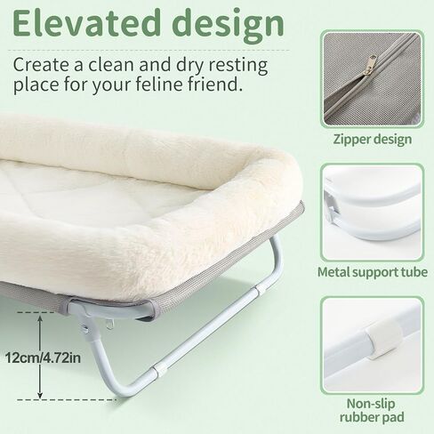 Sunhoo Elevated Cat Bed Foldable Raised Hammock for Small Dog Off Floor Indoor Puppy Kitten Cot Free Standing High Chair for Kitty Pet Outdoor with Metal Frame Washable Cover 25.2x15.75x7.48 in in Kuwait