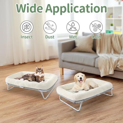 Sunhoo Elevated Cat Bed Foldable Raised Hammock for Small Dog Off Floor Indoor Puppy Kitten Cot Free Standing High Chair for Kitty Pet Outdoor with Metal Frame Washable Cover 25.2x15.75x7.48 in in Kuwait