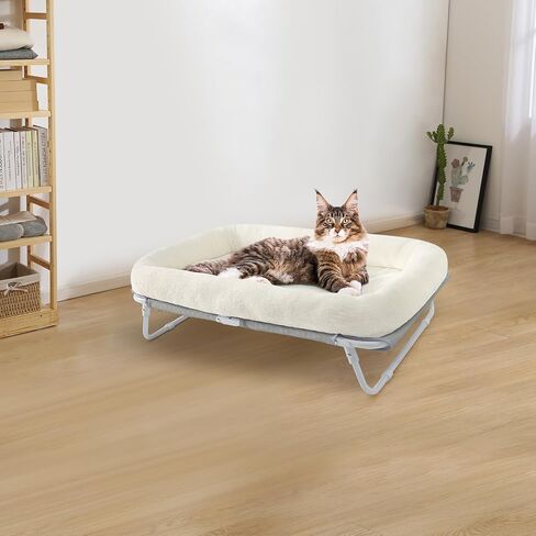 Sunhoo Elevated Cat Bed Foldable Raised Hammock for Small Dog Off Floor Indoor Puppy Kitten Cot Free Standing High Chair for Kitty Pet Outdoor with Metal Frame Washable Cover 25.2x15.75x7.48 in in Kuwait
