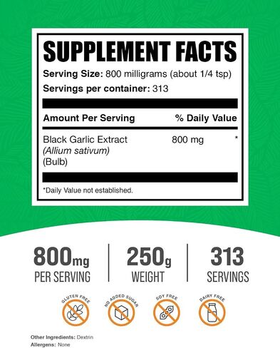 BulkSupplements.com Black Garlic Extract Powder - Aged Garlic Extract, Herbal Supplement - Vegan & Gluten Free, 800mg per Serving, 500g (1.1 lbs) (Pack of 1) in Saudi Arabia