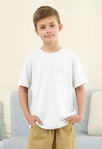 ZDC Boys Short Sleeve T Shirts Kids Summer Crewneck Tops Basic Tees with Pockets 5-14 Years in Kuwait