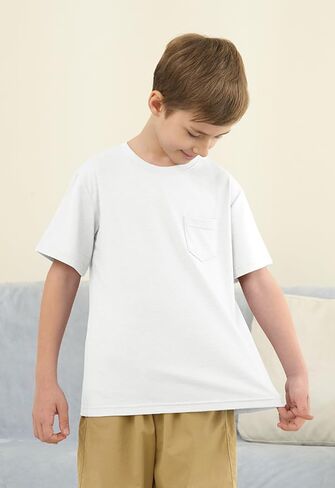 ZDC Boys Short Sleeve T Shirts Kids Summer Crewneck Tops Basic Tees with Pockets 5-14 Years in Kuwait
