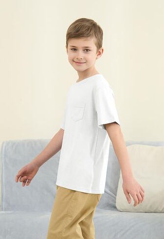 ZDC Boys Short Sleeve T Shirts Kids Summer Crewneck Tops Basic Tees with Pockets 5-14 Years in Kuwait