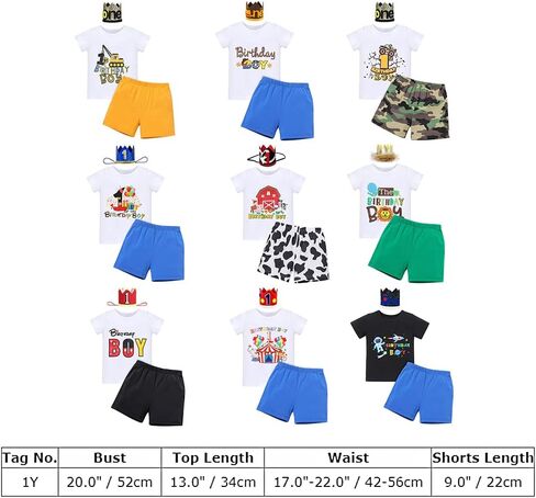 IBTOM CASTLE Baby Boys 1st Birthday Outfit Jungle Safari & Space & Farm Top Shirt Shorts Crown 3PCS Cake Smash Clothes Set in Saudi Arabia