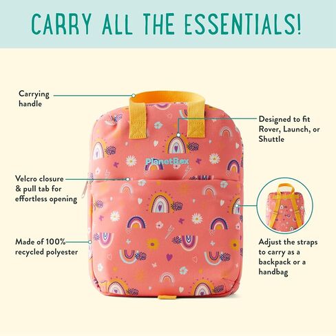 حقيبة حمل Planetbox Bag-Bag-Rockin Dino Edition 2-in-1 حقيبة غداء قابلة للتحويل مع الأشرطة القابلة للتعديل والجيوب والداخلية المقاومة للماء-متينة وخالية من BPA ، وغسل الماكينة آمنة in Kuwait