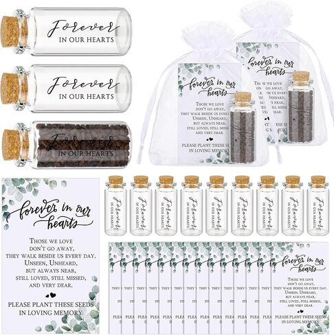 Tanlade 100 Sets Funeral Favors Memorial Seed Big Glass Bottles with Cork Stopper Funeral Prayer Card Celebration of Life Card Bag for Loss of Loved Memorial Service, 0.87x1.97in, No Seed (Leaf) in Saudi Arabia