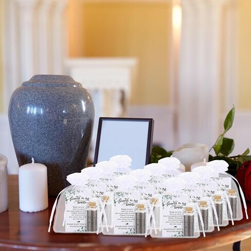Tanlade 100 Sets Funeral Favors Memorial Seed Big Glass Bottles with Cork Stopper Funeral Prayer Card Celebration of Life Card Bag for Loss of Loved Memorial Service, 0.87x1.97in, No Seed (Leaf) in Saudi Arabia