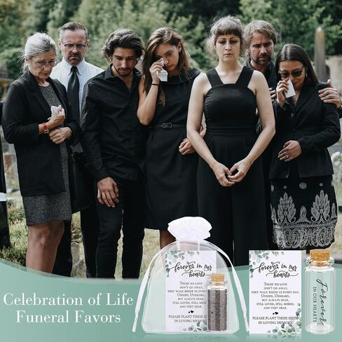 Tanlade 100 Sets Funeral Favors Memorial Seed Big Glass Bottles with Cork Stopper Funeral Prayer Card Celebration of Life Card Bag for Loss of Loved Memorial Service, 0.87x1.97in, No Seed (Leaf) in Saudi Arabia