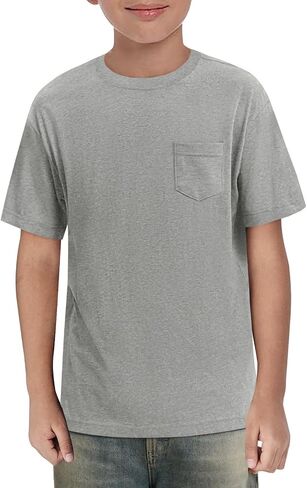 ZDC Boys Short Sleeve T Shirts Kids Summer Crewneck Tops Basic Tees with Pockets 5-14 Years in Kuwait