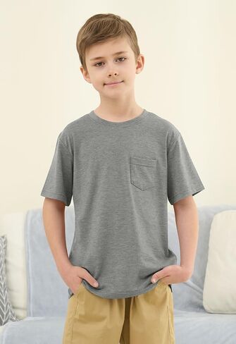 ZDC Boys Short Sleeve T Shirts Kids Summer Crewneck Tops Basic Tees with Pockets 5-14 Years in Kuwait