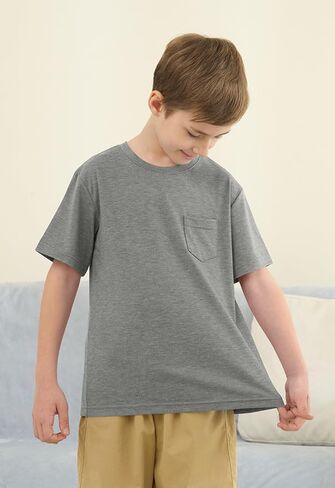 ZDC Boys Short Sleeve T Shirts Kids Summer Crewneck Tops Basic Tees with Pockets 5-14 Years in Kuwait