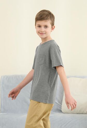 ZDC Boys Short Sleeve T Shirts Kids Summer Crewneck Tops Basic Tees with Pockets 5-14 Years in Kuwait