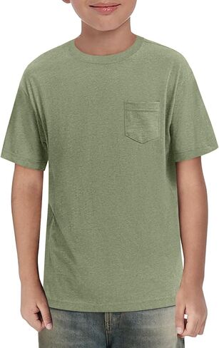 ZDC Boys Short Sleeve T Shirts Kids Summer Crewneck Tops Basic Tees with Pockets 5-14 Years in Kuwait