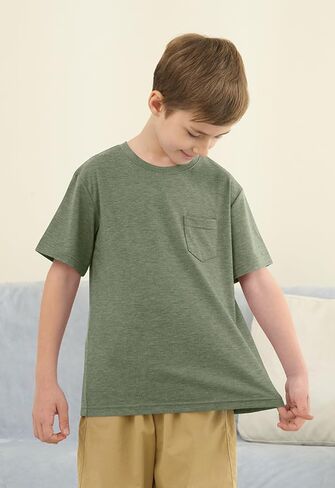ZDC Boys Short Sleeve T Shirts Kids Summer Crewneck Tops Basic Tees with Pockets 5-14 Years in Kuwait