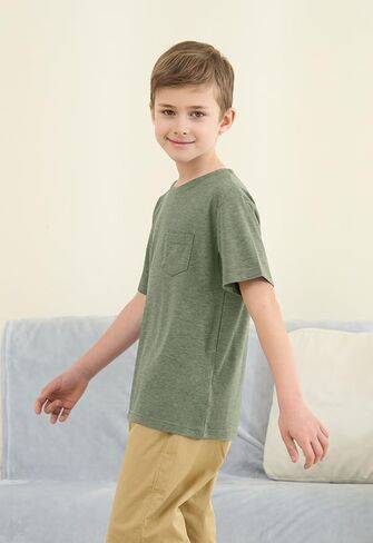 ZDC Boys Short Sleeve T Shirts Kids Summer Crewneck Tops Basic Tees with Pockets 5-14 Years in Kuwait